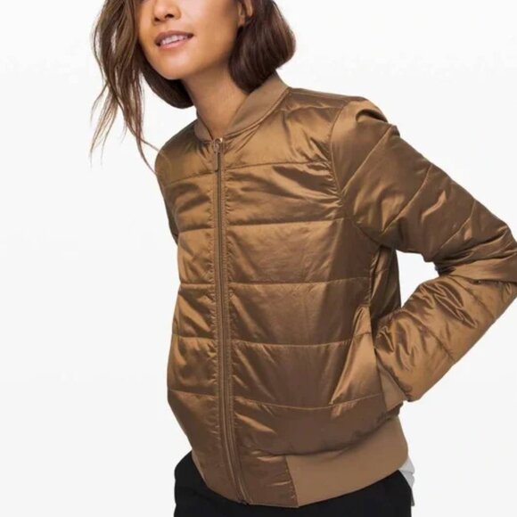 lululemon athletica Jackets & Blazers - Lululemon Reversible Insulated Non-Stop Cotton Bomber Jacket Artifact brown sz 4